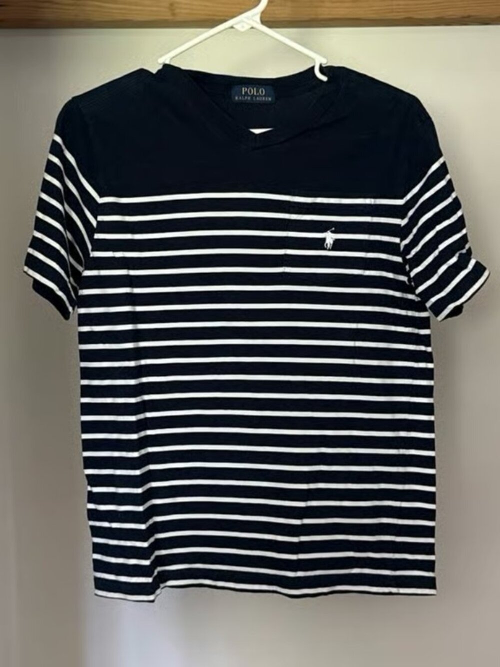 Polo Ralph Lauren Boys Navy White Striped Pocket Tee XL